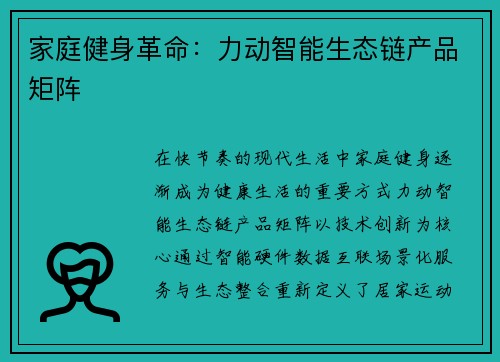 家庭健身革命：力动智能生态链产品矩阵